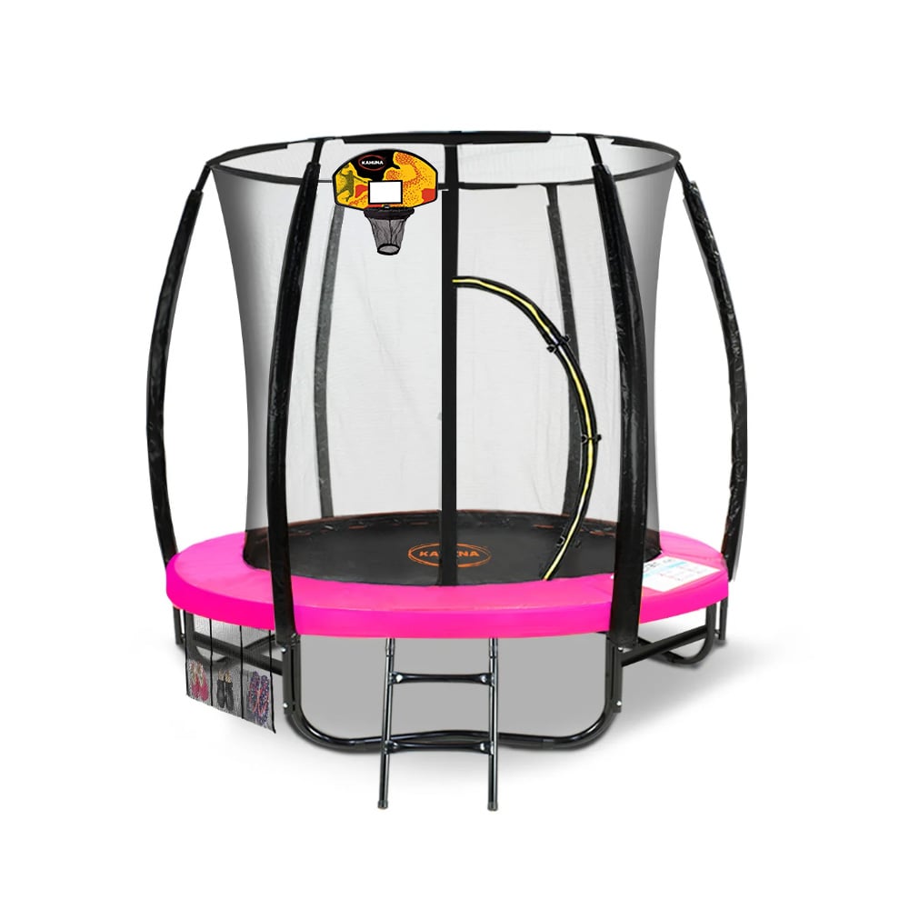 V240-TRA-KAH-06-PK-BB-70466-00 Kahuna Classic 6ft Outdoor Round Trampoline Safety Enclosure And Basketball Hoop Set - Pink - Image 1