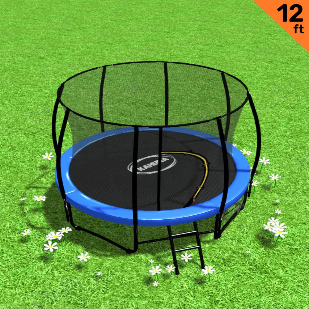 V240-TRA-KAH-12-BU-76775-00 Kahuna 12ft Trampoline Free Ladder Spring Mat Net Safety Pad Cover Round Enclosure Blue - Image 1
