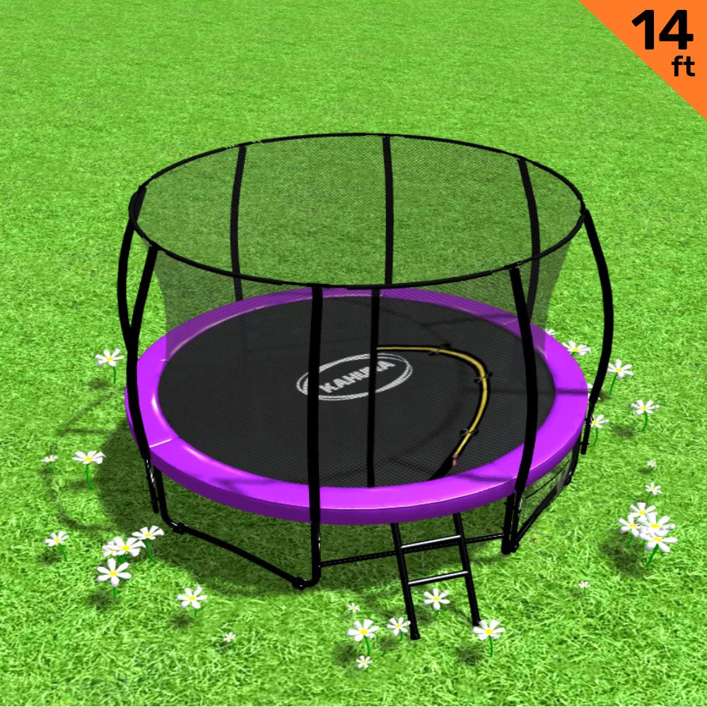 V240-TRA-KAH-14-PU-76758-00 Kahuna 14ft Trampoline Free Ladder Spring Mat Net Safety Pad Cover Round Enclosure - Purple - Image 1
