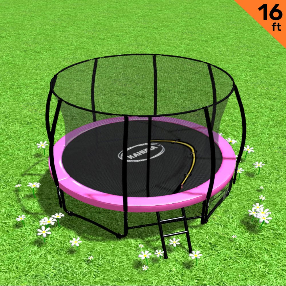 V240-TRA-KAH-16-PK-76747-00 Kahuna 16ft Trampoline Free Ladder Spring Mat Net Safety Pad Cover Round Enclosure - Pink - Image 1