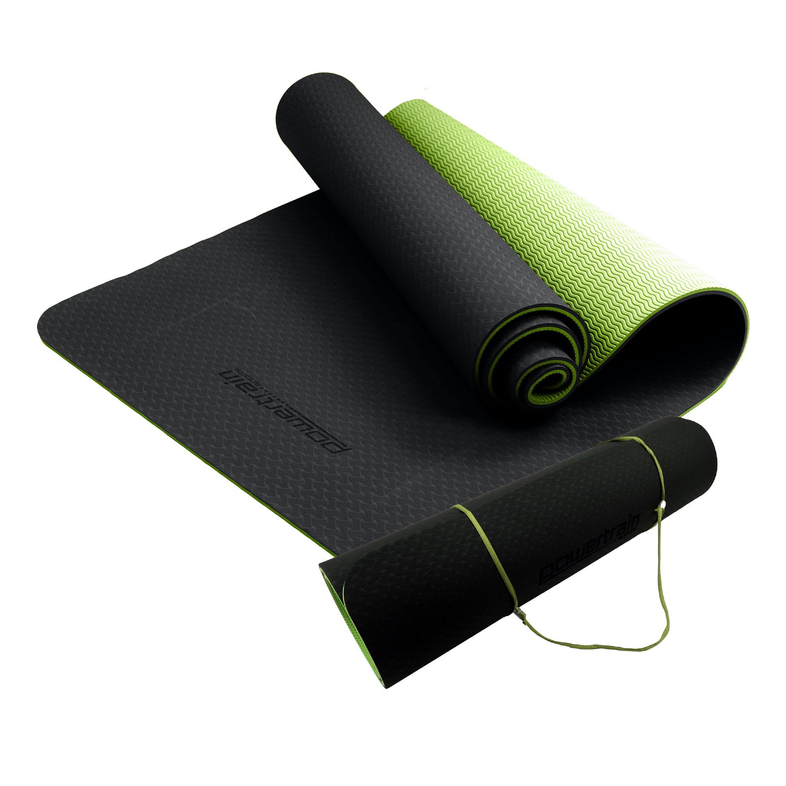 V240-YM-TPE-DHG-BGN-67575-00 Powertrain TPE Yoga Exercise Mat Home Gym Pilates Fitness 8mm Thick in Black/Green - Image 1