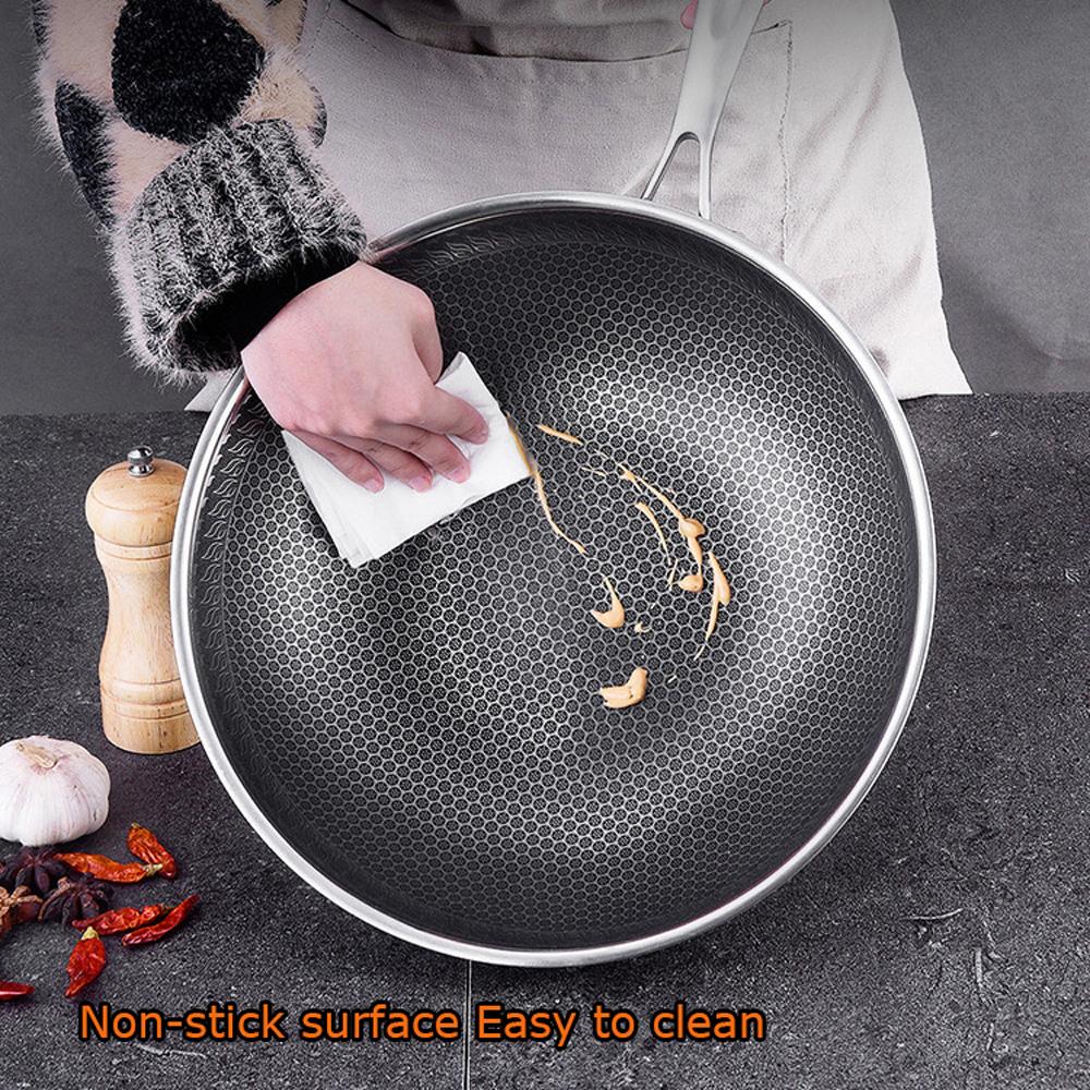 V255-34CM-WITHOUT-LID-52346-00 34cm 304 Stainless Steel Non-Stick Stir Fry Cooking Kitchen Wok Pan without Lid Honeycomb Double Sided - Image 1