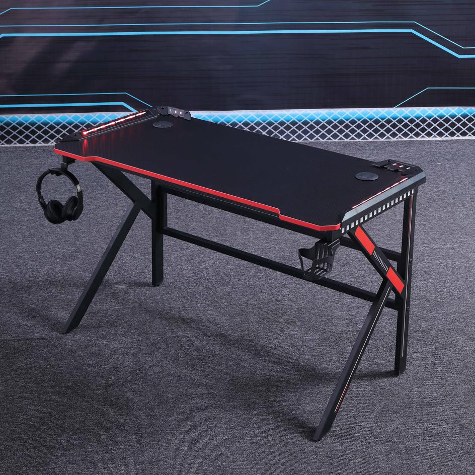 V255-D2105-140CM-RGB-52275-00 Gaming Desk Desktop PC Computer Desks Desktop Racing Table Office Laptop Home K-Shaped Legs Black 140cm - Image 1
