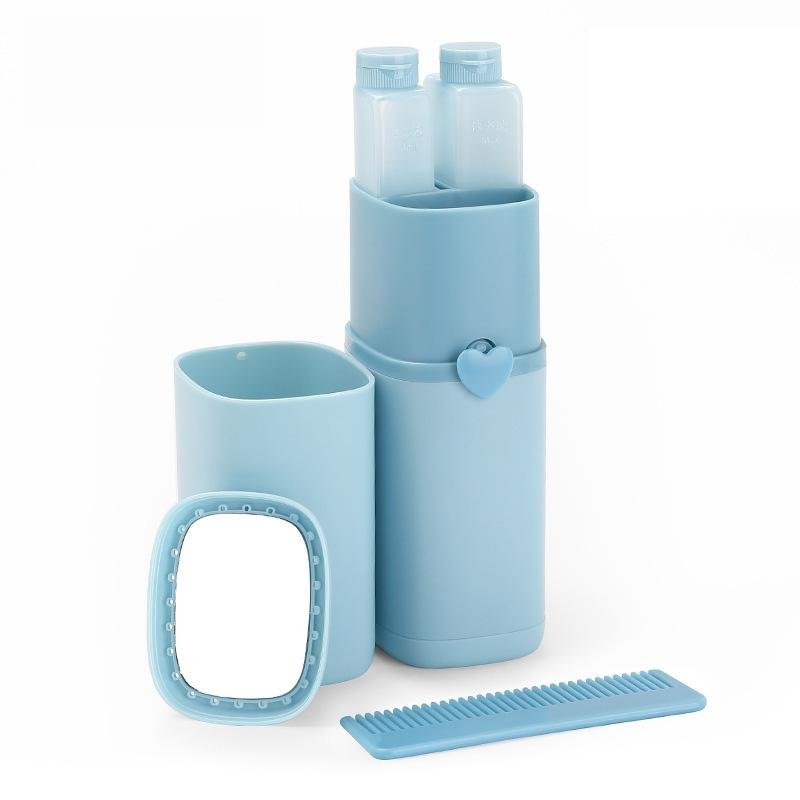 V255-E1403-BLUE-52583-00 Portable Toothbrush Holder Tooth Mug Toothpaste Cup Bath Travel Box Accessories Set Blue - Image 1