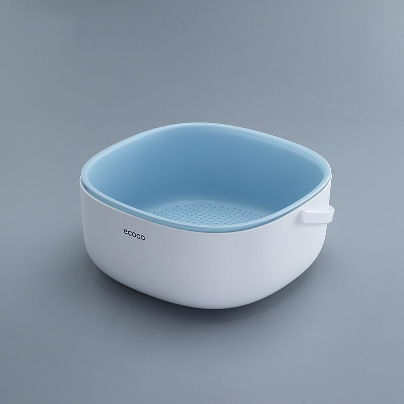 V255-E2026-BL-52731-00 Ecoco Double Drain Basket Bowl Washing Kitchen Strainer Noodles Vegetables Fruit Sink Supplies Blue - Image 1
