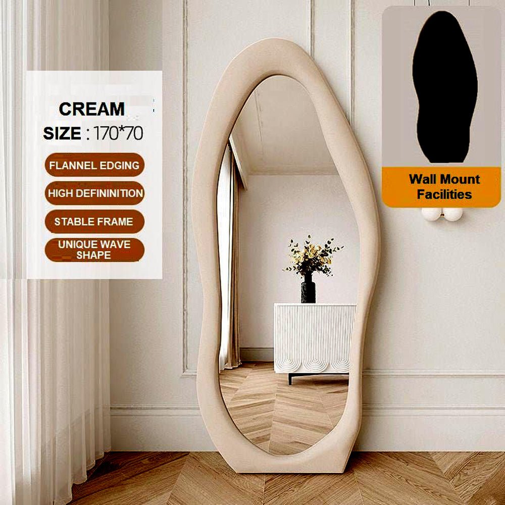 V255-FBMI-CL-CR_170-186584-00 1.7m Standing Maiden Mirror Full Length Aesthetic Full Size Floor Mirror Bedroom Creative Modern Deco Cream - Image 1