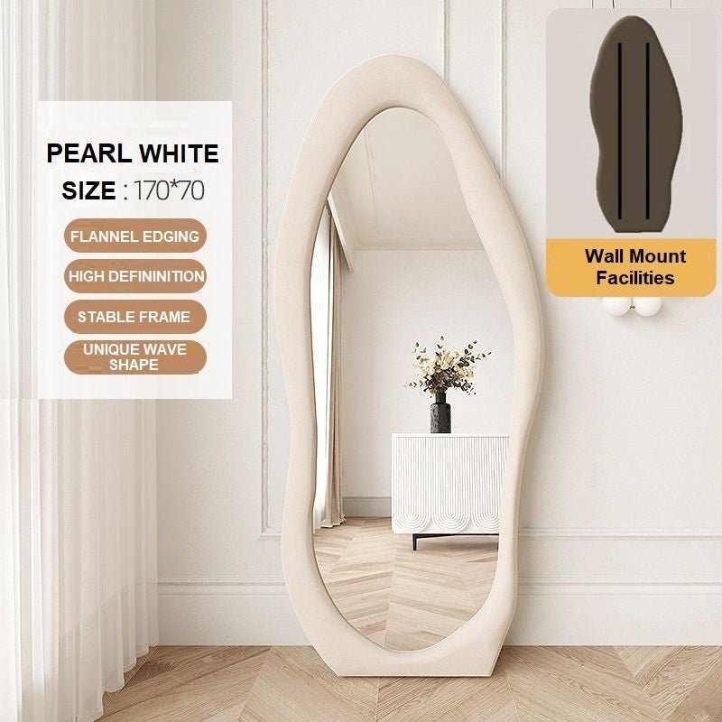 V255-FBMI-CL-PWH_170-186582-00 1.7m Standing Maiden Mirror Full Length Aesthetic Full Size Floor Mirror Bedroom Creative Modern Deco Pearl White - Image 1