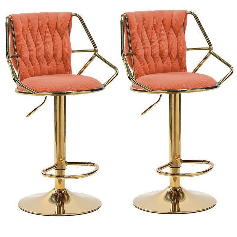 V255-GP1800R-ORANGE-218482-05 2x Height Velvet Padded Golden Round Base Barstools Chairs with Backrest and Footrest -ORANGE - Image 1