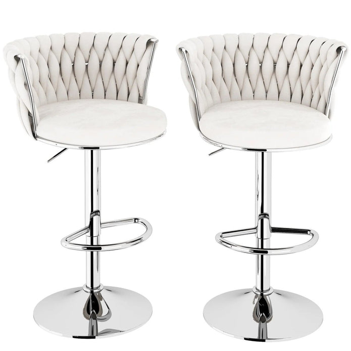 V255-GP2217R-WHITE-202505231415-00 SERENITà Modern Silver Swivel Upholstered Velvet Adjustable Height Counter Stool with Metal Frame White (Set of 2) - Image 1