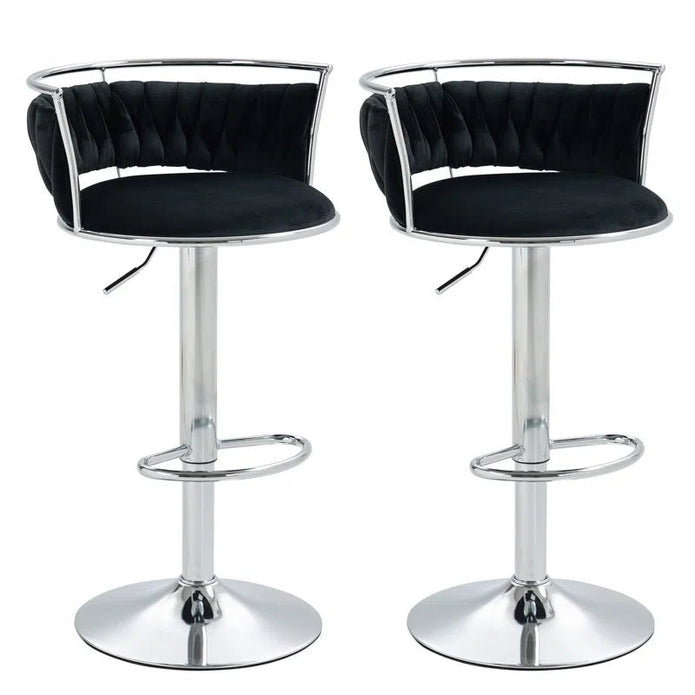 V255-GP2311R-BLACK-202505231412-00 SERENITà Silver Swivel Upholstered Velvet Adjustable Height Counter Stool with Metal Frame Black (Set of 2) - Image 1