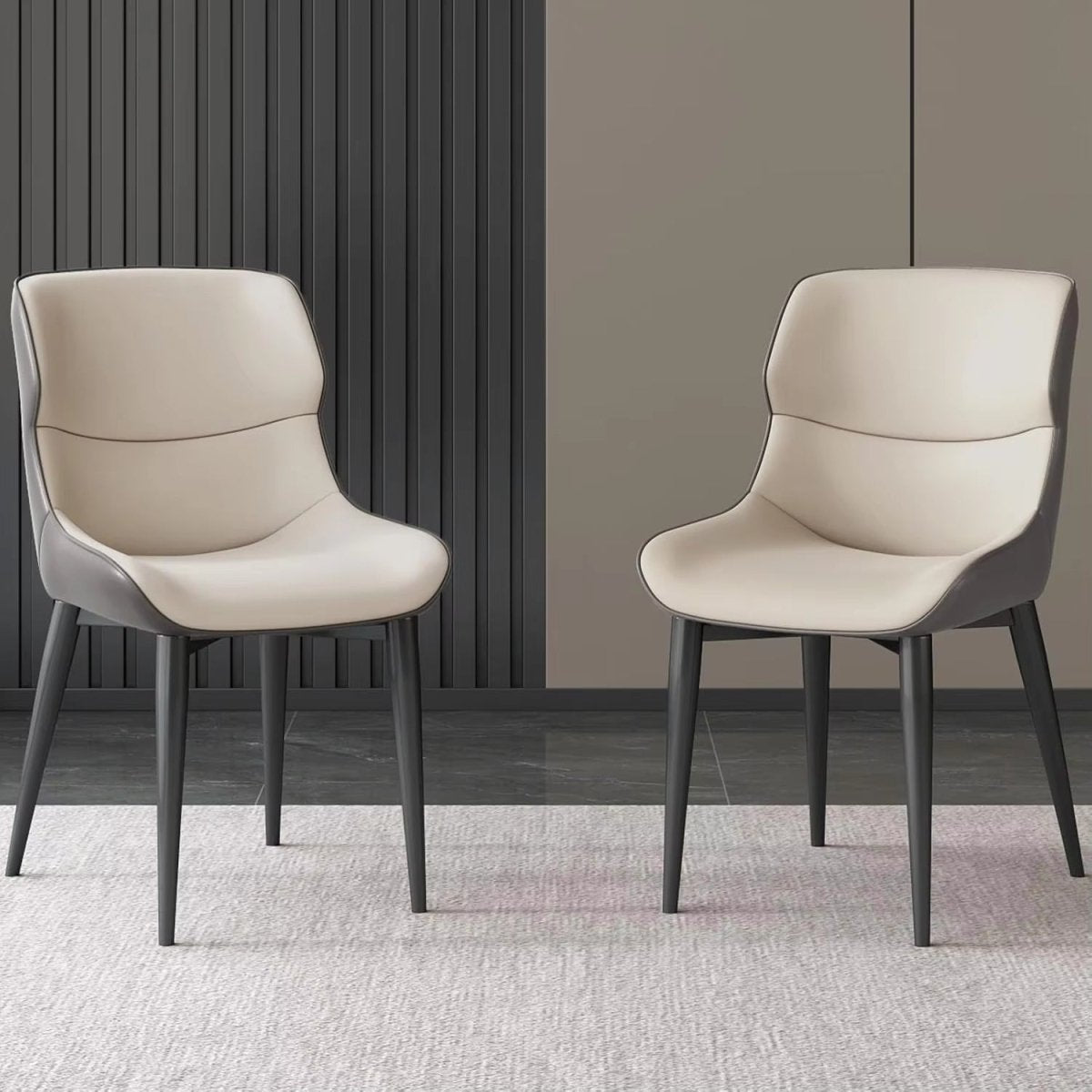 V255-I-DICHAIR-DR-GREY-202505141130-00 Dark Grey Italian Minimal List Dining Chairs PU Retro Chair Cafe Kitchen Modern Metal Legs x2 - Image 1