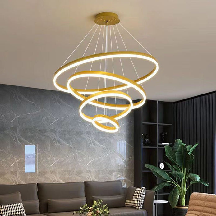 V255-L-18815-G-2468-197147-00 Gold 4 Rings Minimalist LED Pendant Light Adjustable Circular Chandelier - Image 1