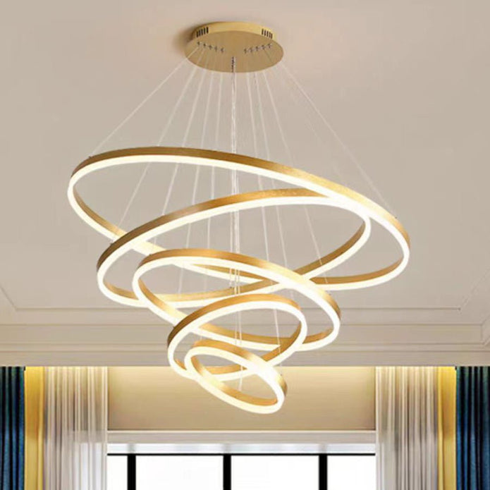 V255-L-18815-G-24680-197148-00 Gold 5 Rings Minimalist LED Pendant Light Adjustable Circular Chandelier - Image 1