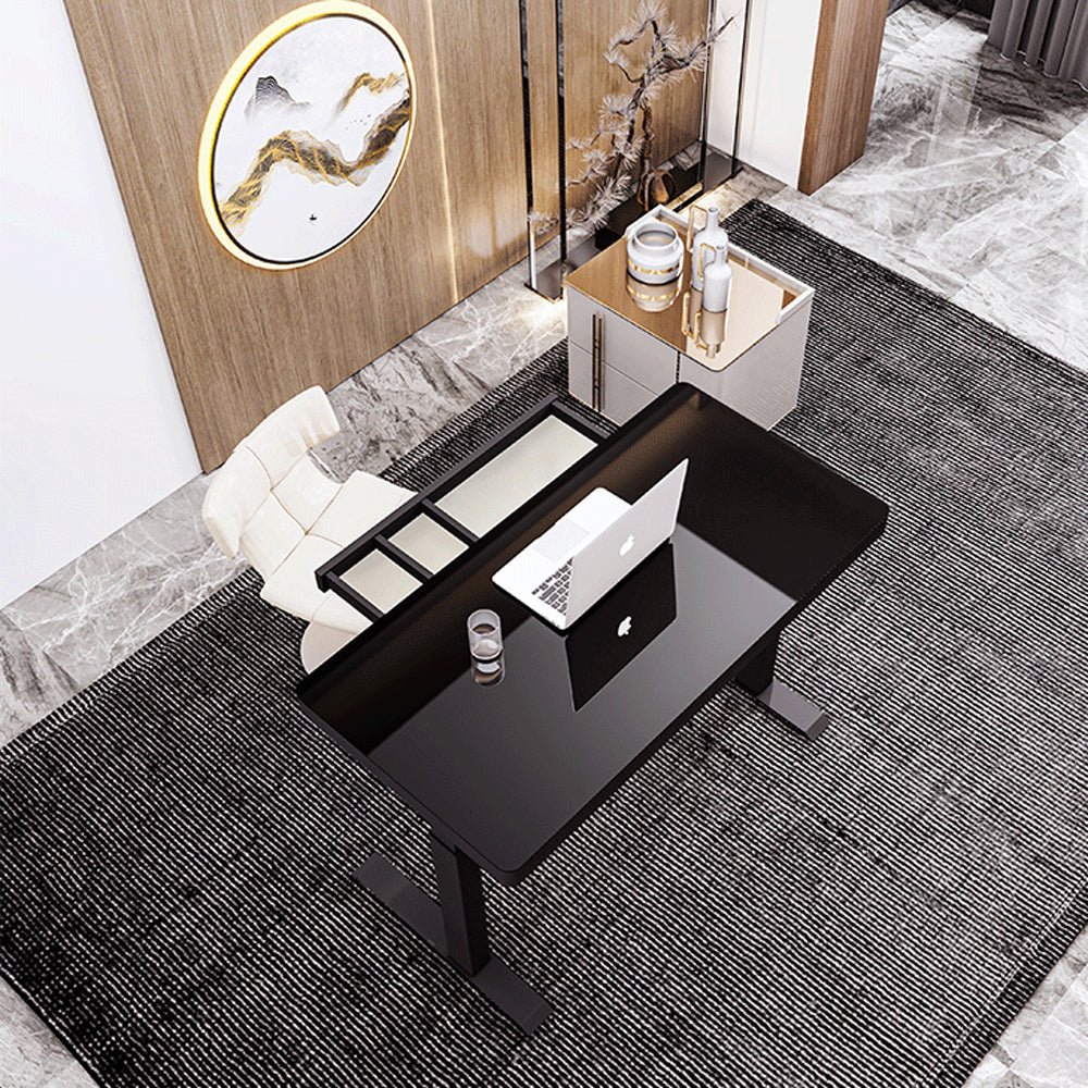 V255-STANDDESK-GLASS_BK-97392-00 Black Color Electric Standing Desk Electric Height Adjustable Sit Stand Workstation Toughened Glass Top Single Motor Wireless Charger - Image 1