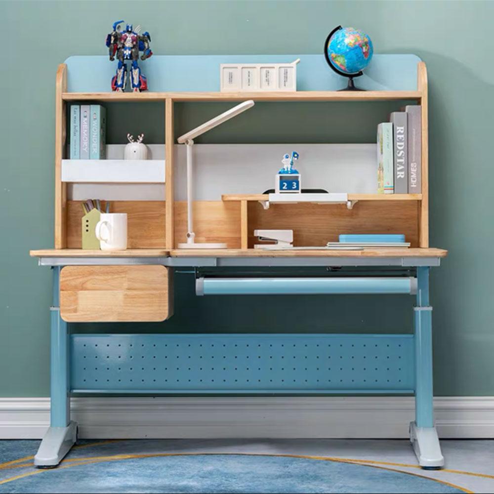 V255-XJM017-BLUE-53269-00 Solid Rubber Wood Height Adjustable Children Kids Ergonomic Blue Study Desk Only 120cm AU - Image 1
