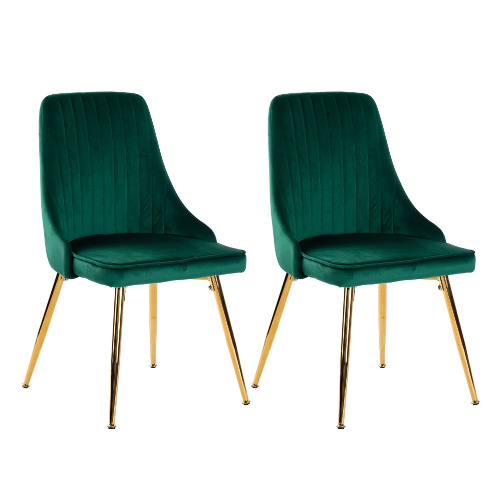 V264-DNC-414V-GRN-02-1-64974-00 Viva Forever Set of 2 Green Velvet Dining Chairs-Art Deco Design with Gold Metal Legs - Image 1