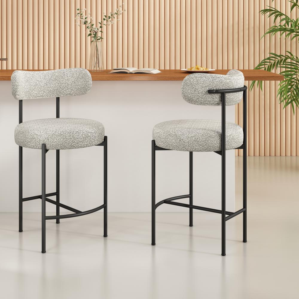 V264-DNC-417B-MCR-02-1-189433-00 Sleek White Quartz Metal Boucle Elsa Bar Stools - Image 1