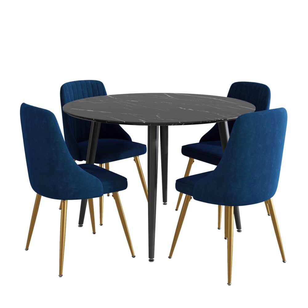 V264-DNT-405-BLK-DNC-414V-BLU-4-61149-00 Blue Velvet Bistro Dining Set - Image 1