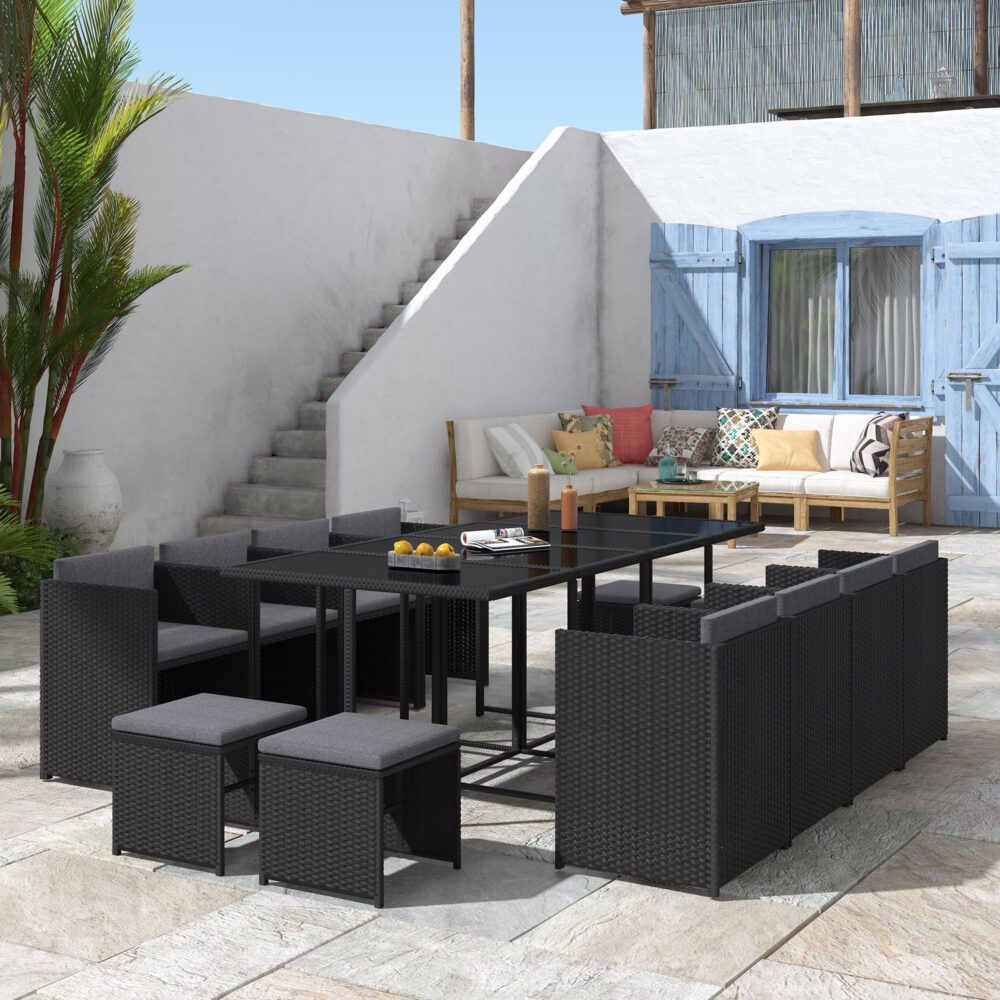 V264-OTF-502S-BLK-51987-00 Bali 13PC Outdoor Dining Set-Black - Image 1