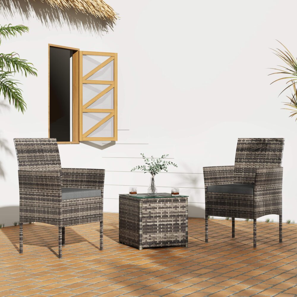 V264-OTF-520S-LGR-51991-00 2 Seater PE Rattan Outdoor Furniture Chat Set- Mixed Grey - Image 1