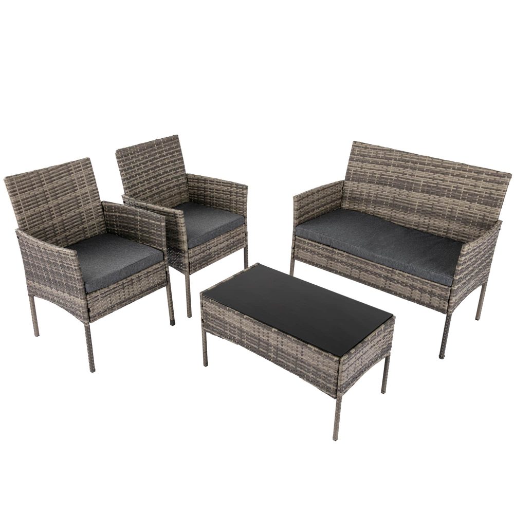 V264-OTF-529S-LGR-54119-00 4 Seater Wicker Outdoor Lounge Set - Mixed Grey - Image 1