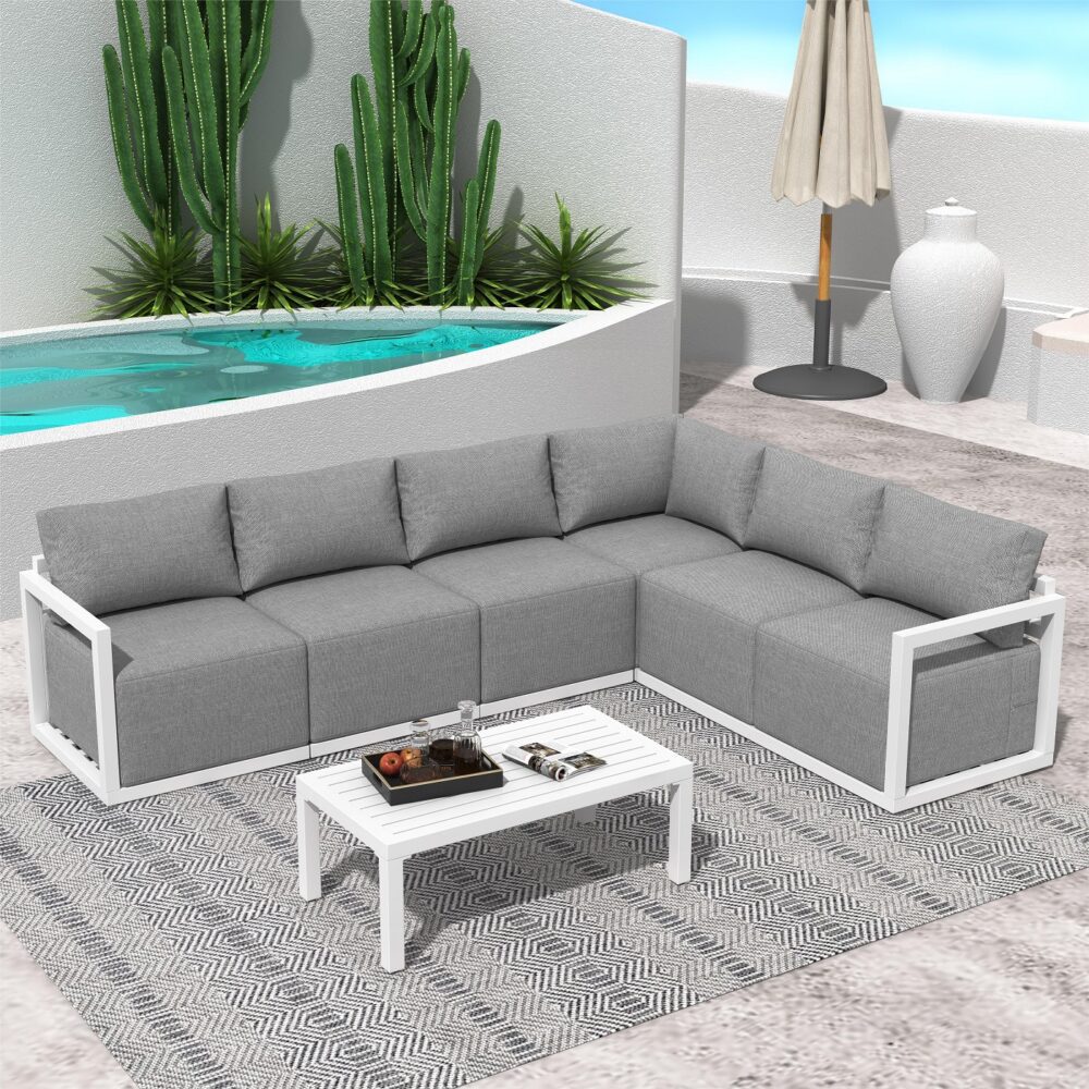 V264-OTF-543A-WHE-7PC-172496-00 Alfresco Contemporary All-Weather Lounge Set – White - Image 1