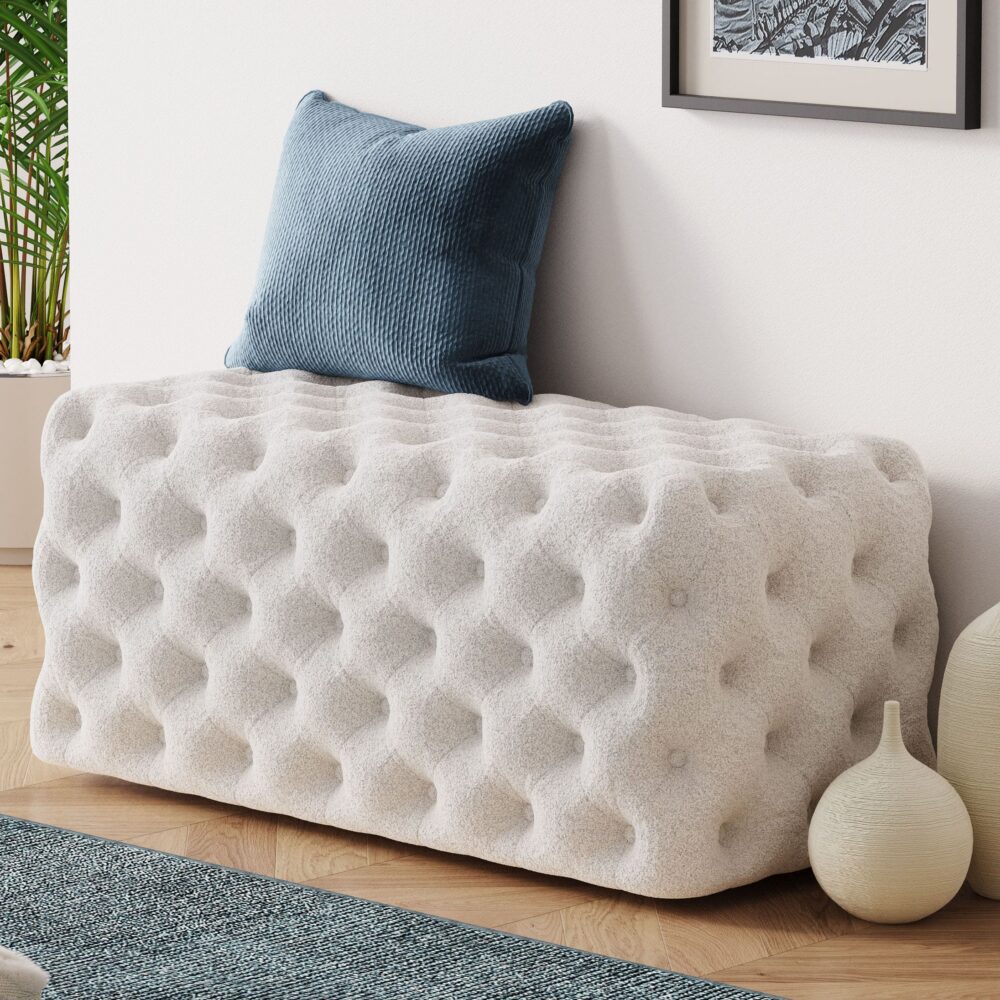 V264-OTM-801F-WHE-NA-1-115125-00 Elsa Tufted Ottoman Beach Boucle White-Rectangular - Image 1