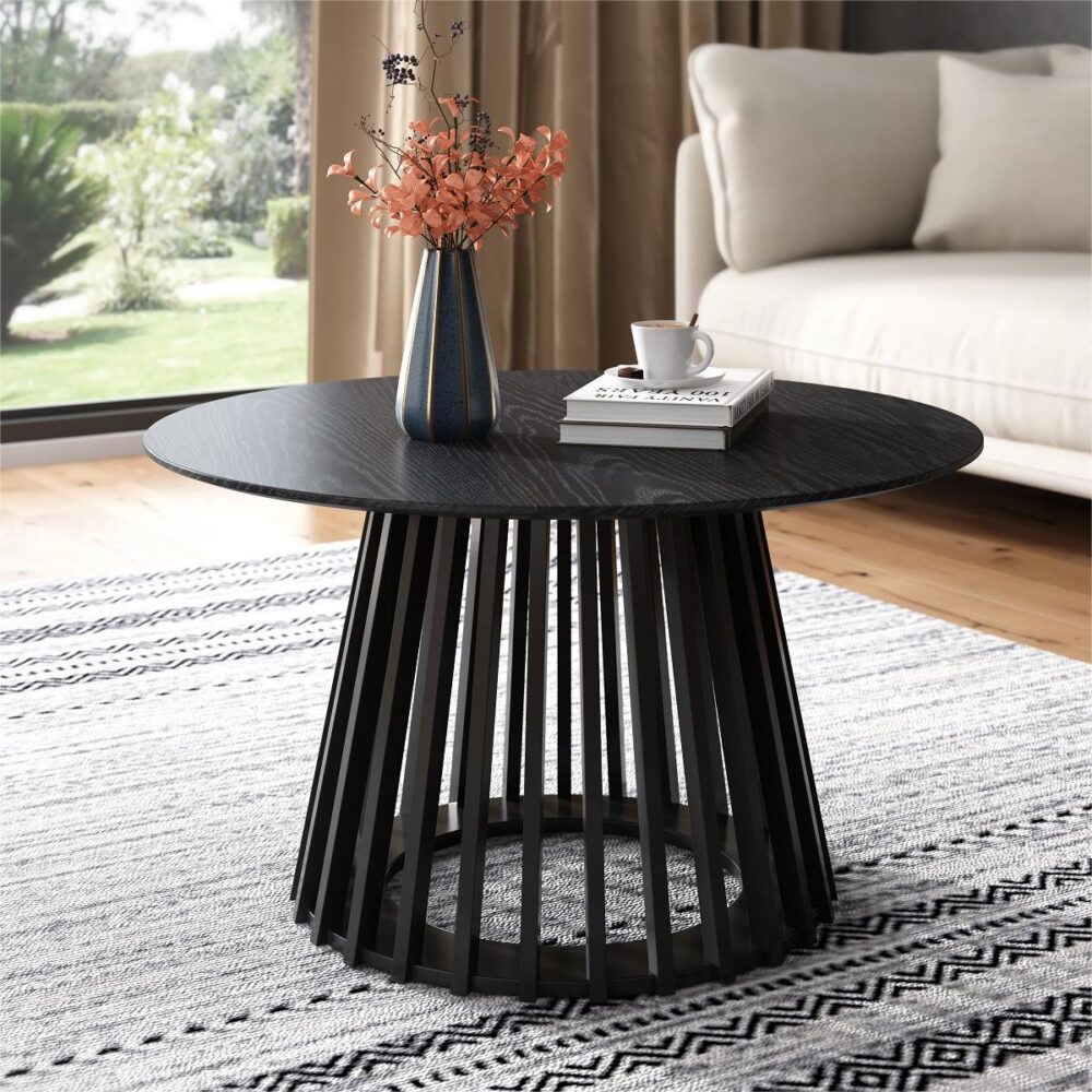 V264-TAB-731C-BLK-167556-00 Palmer Slatted Sphere Coffee Table - Image 1