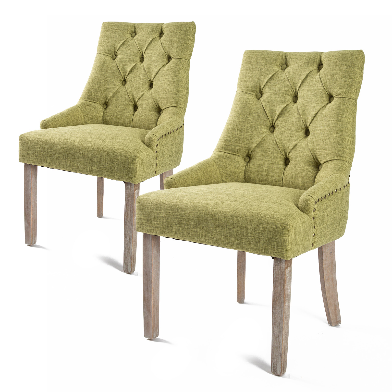 V274-FT-FC8443-GN-FT-FC8443-GN-00 2X French Provincial Dining Chair Oak Leg AMOUR GREEN - Image 1