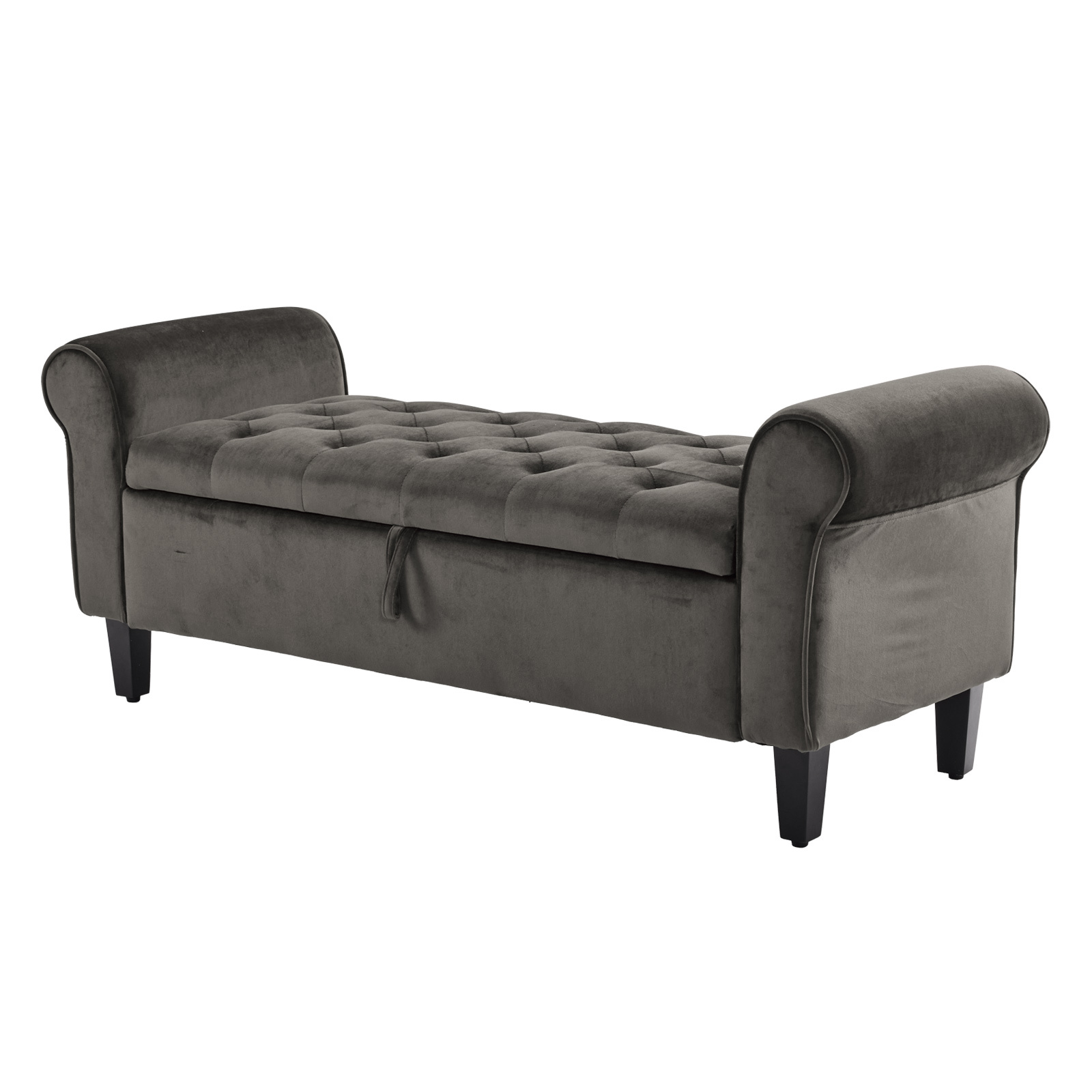 V274-FT-GQ298-GY-161272-00 Storage Ottoman Stool Arm Bench Seat 132cm Velvet GREY - Image 1