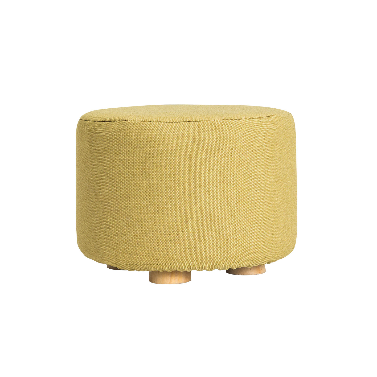 V274-FT-GQST01-GN-44149-00 Fabric Ottoman Round Wooden Leg Foot Stool - MUSTARD YELLOW - Image 1