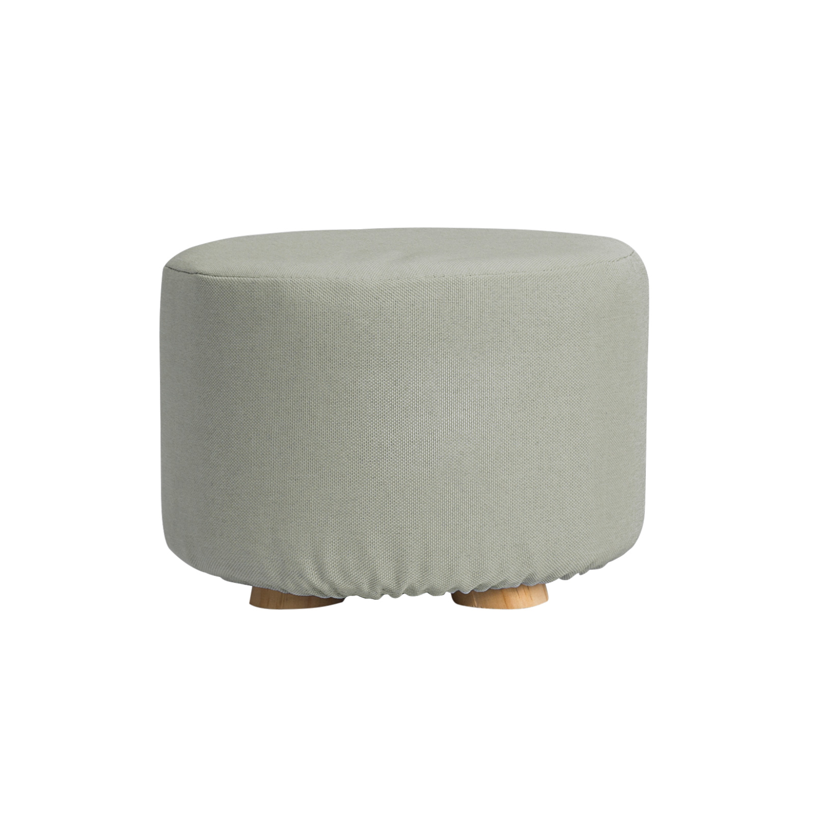 V274-FT-GQST01-GY-FT-GQST01-GY-00 Fabric Ottoman Round Wooden Leg Foot Stool - GREY - Image 1