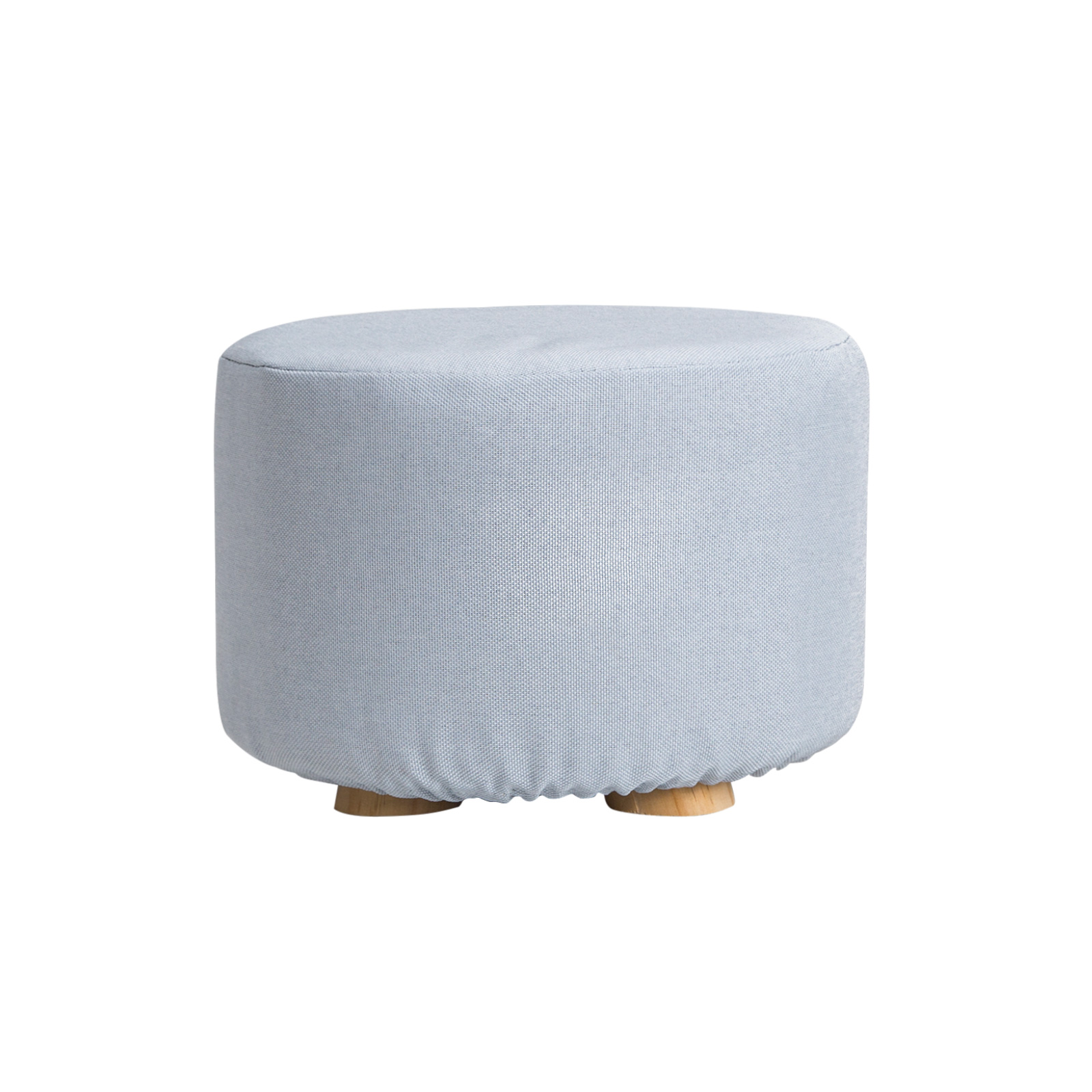 V274-FT-GQST01-LBU-FT-GQST01-LBU-00 Fabric Ottoman Round Wooden Leg Foot Stool - LIGHT BLUE - Image 1