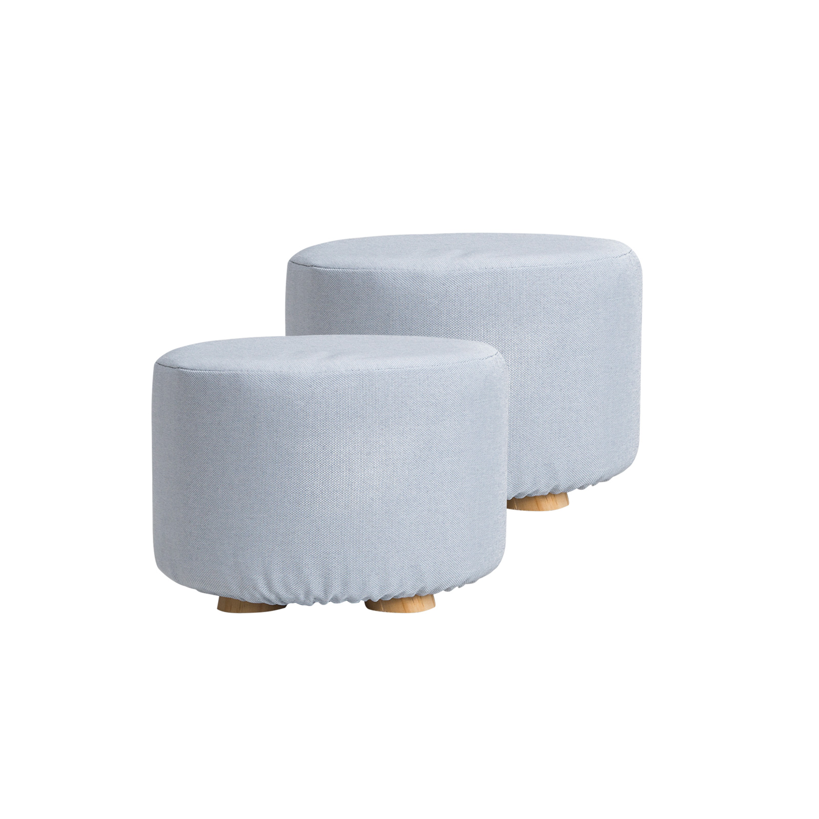 V274-FT-GQST01-LBU2-FT-GQST01-LBU2-00 2X Fabric Ottoman Round Wooden Leg Foot Stool - LIGHT BLUE - Image 1