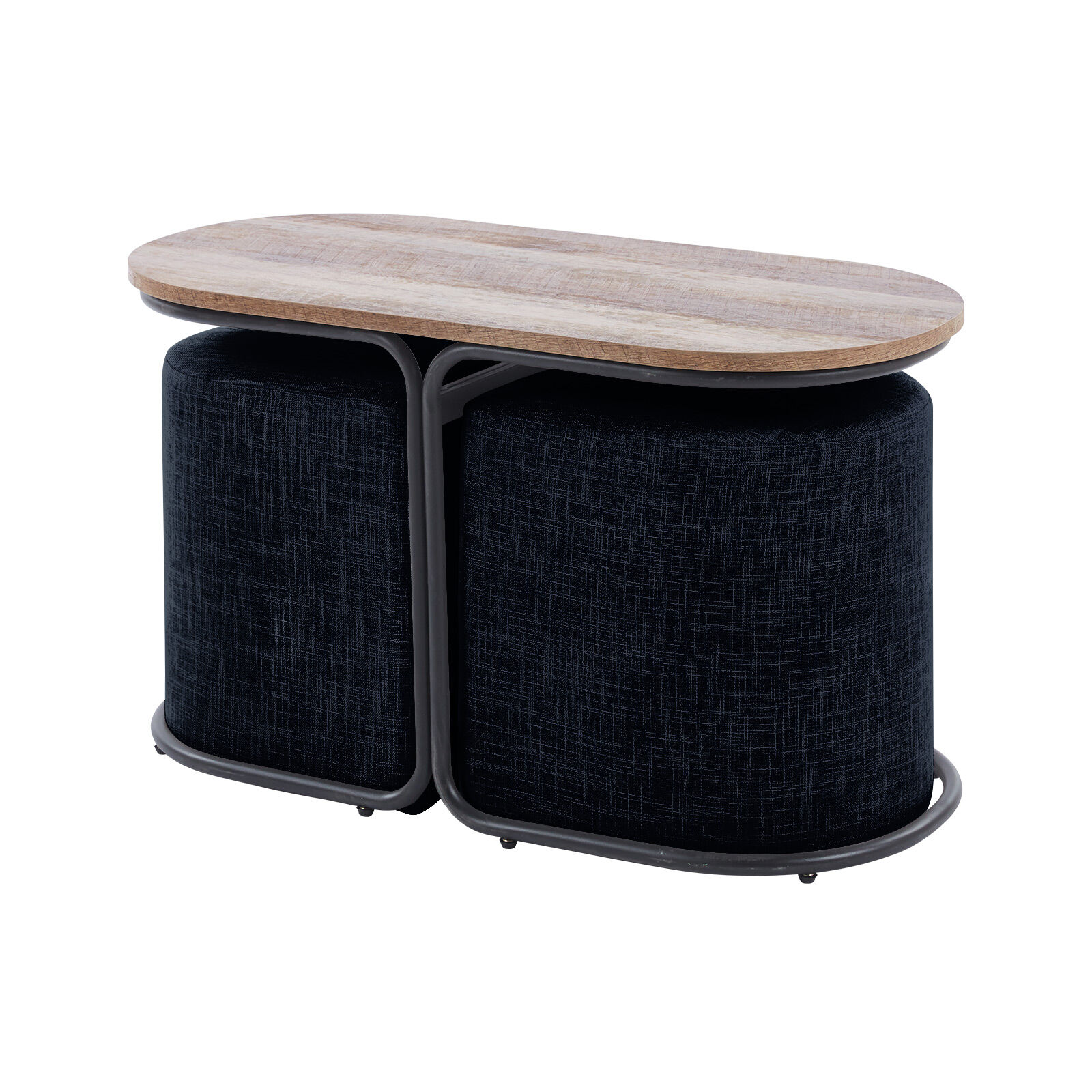 V274-FT-ST03-BK-202504141852-00 3 Piece Set Coffee Table & Ottoman Wood Side End Table Industrial - Black - Image 1