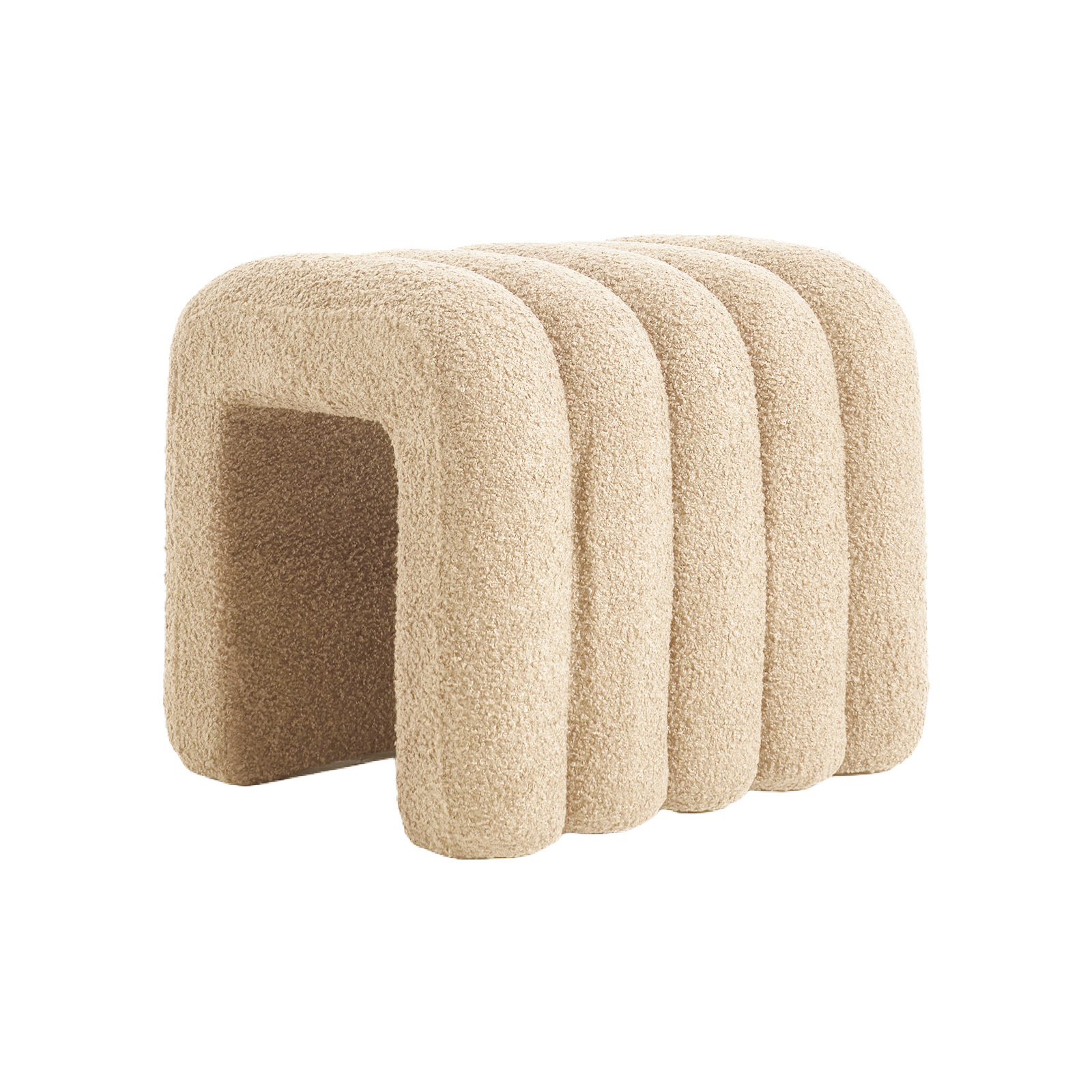 V274-FT-STKJP4177-BE-218502-00 Ridge Arch Ottoman Stool Teddy Fleece Fabric Foot Rest 45cm BEIGE - Image 1
