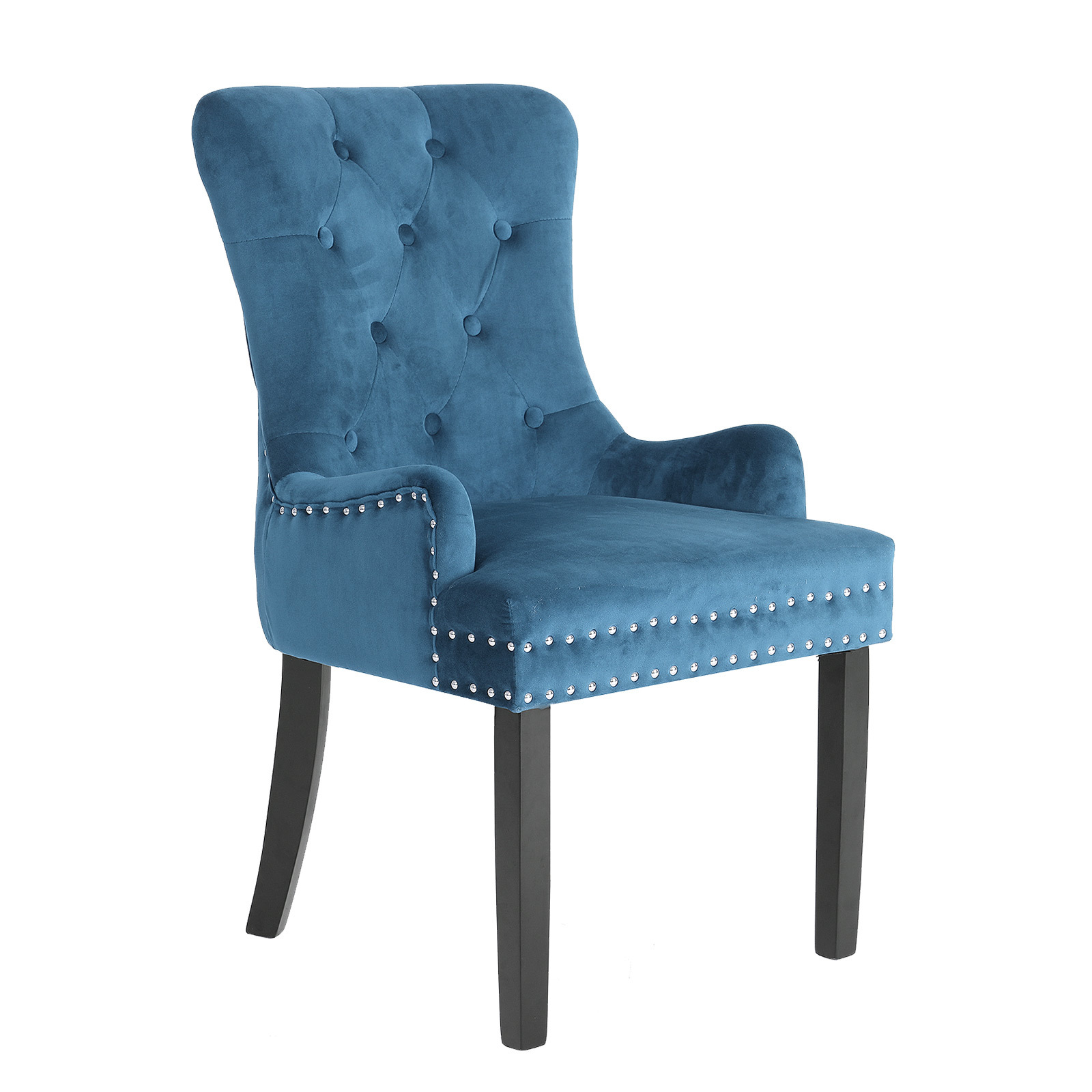 V274-FT-VFC-1141-NV1-FT-VFC-1141-NV1-00 French Provincial Dining Chair Ring Studded Velvet Rubberwood Leg LISSE NAVY BLUE - Image 1