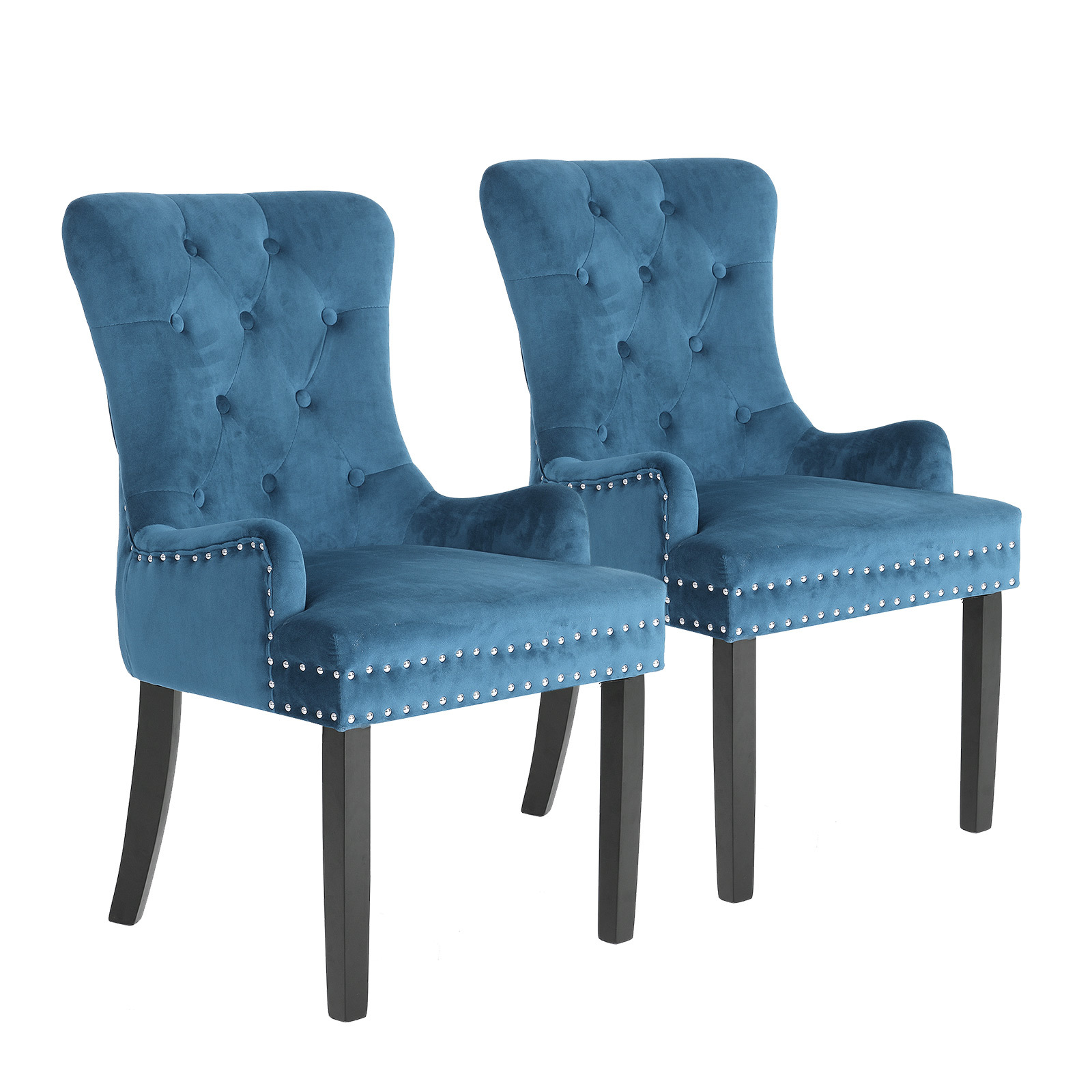 V274-FT-VFC-1141-NV2-FT-VFC-1141-NV2-00 2X French Provincial Dining Chair Ring Studded Velvet Rubberwood Leg LISSE NAVY BLUE - Image 1
