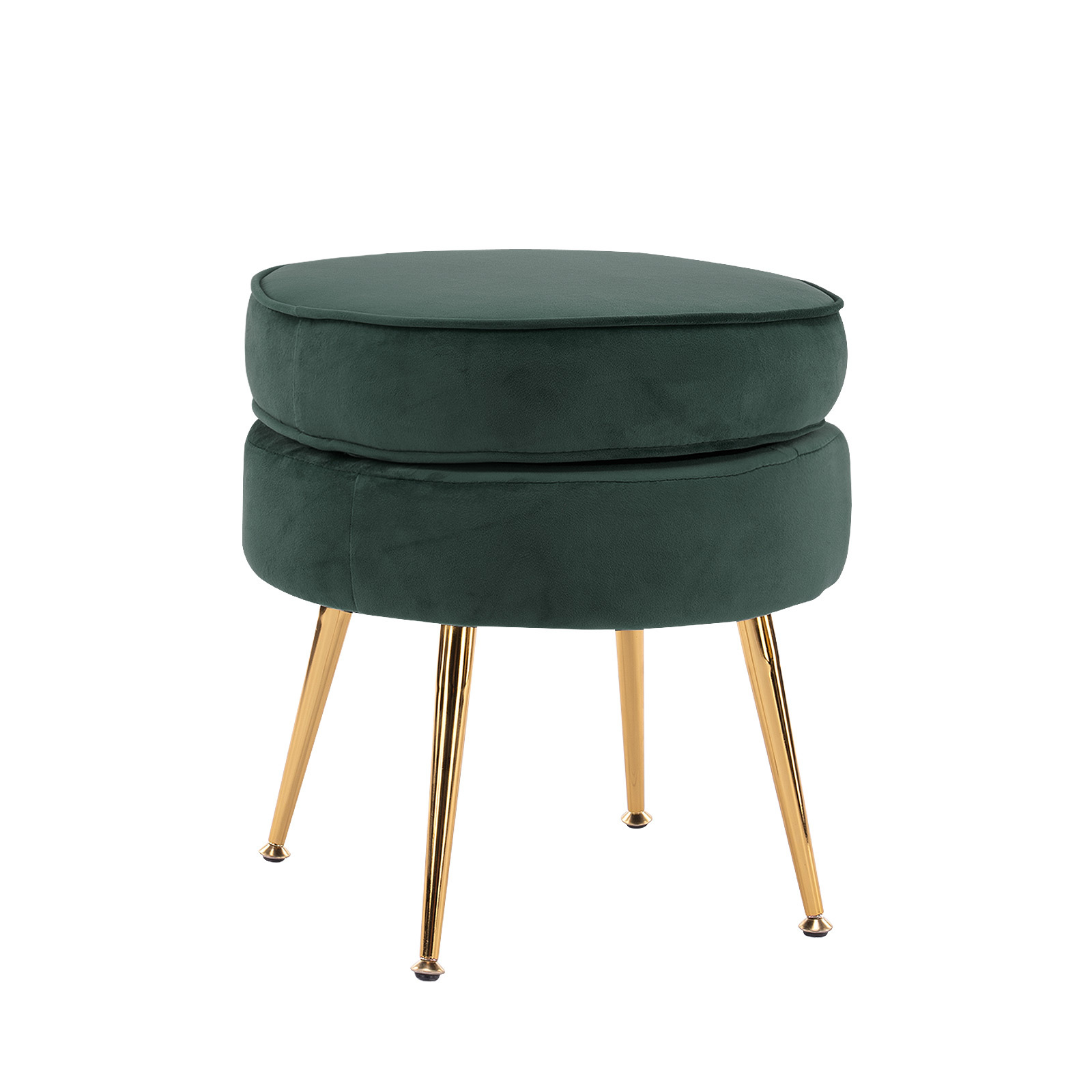 V274-FT-VST-1596-GN-FT-VST-1596-GN-00 Ottoman Foot Stool Velvet Fabric Metal Leg Round GREEN - Image 1