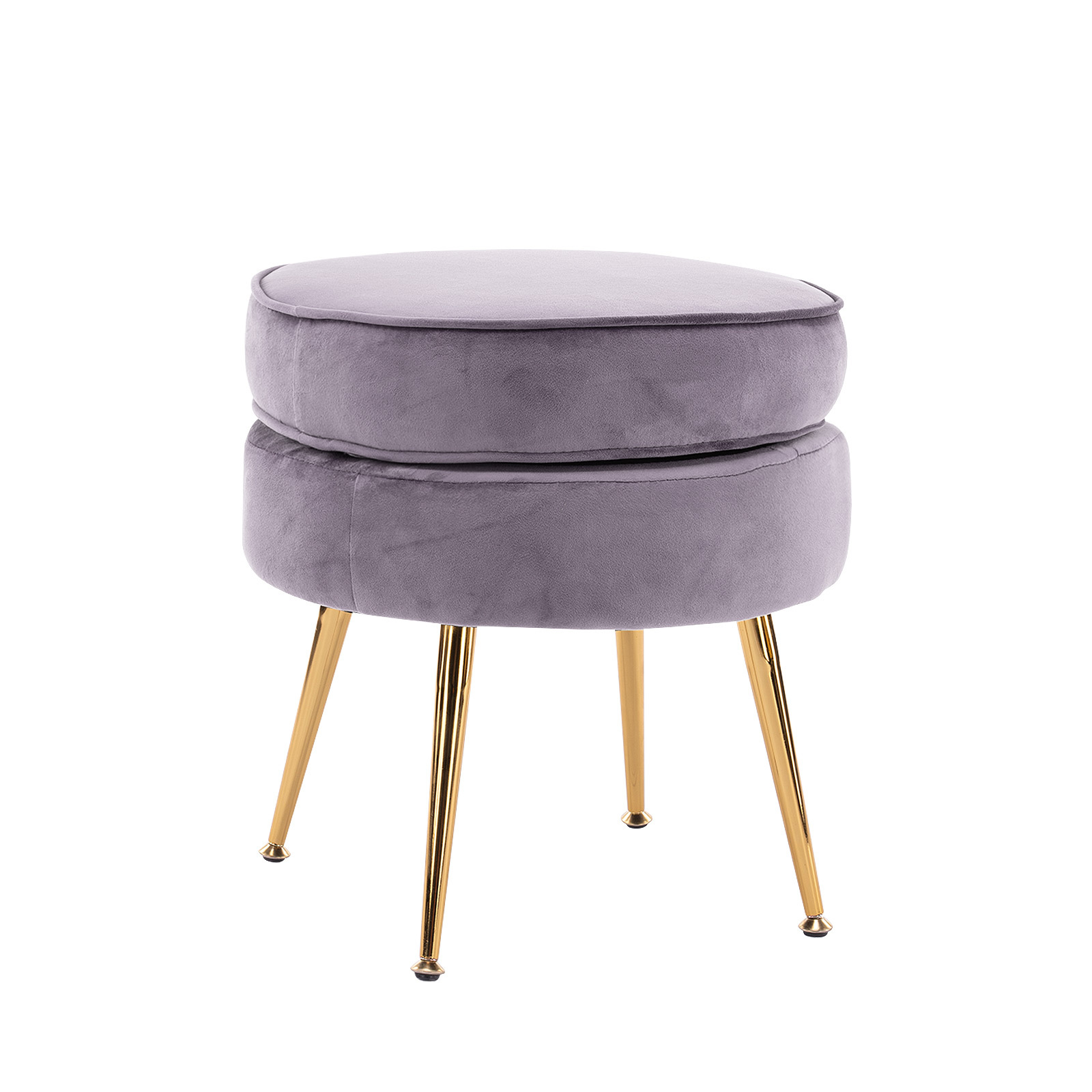 V274-FT-VST-1596-GY-FT-VST-1596-GY-00 Ottoman Foot Stool Velvet Fabric Metal Leg Round GREY - Image 1