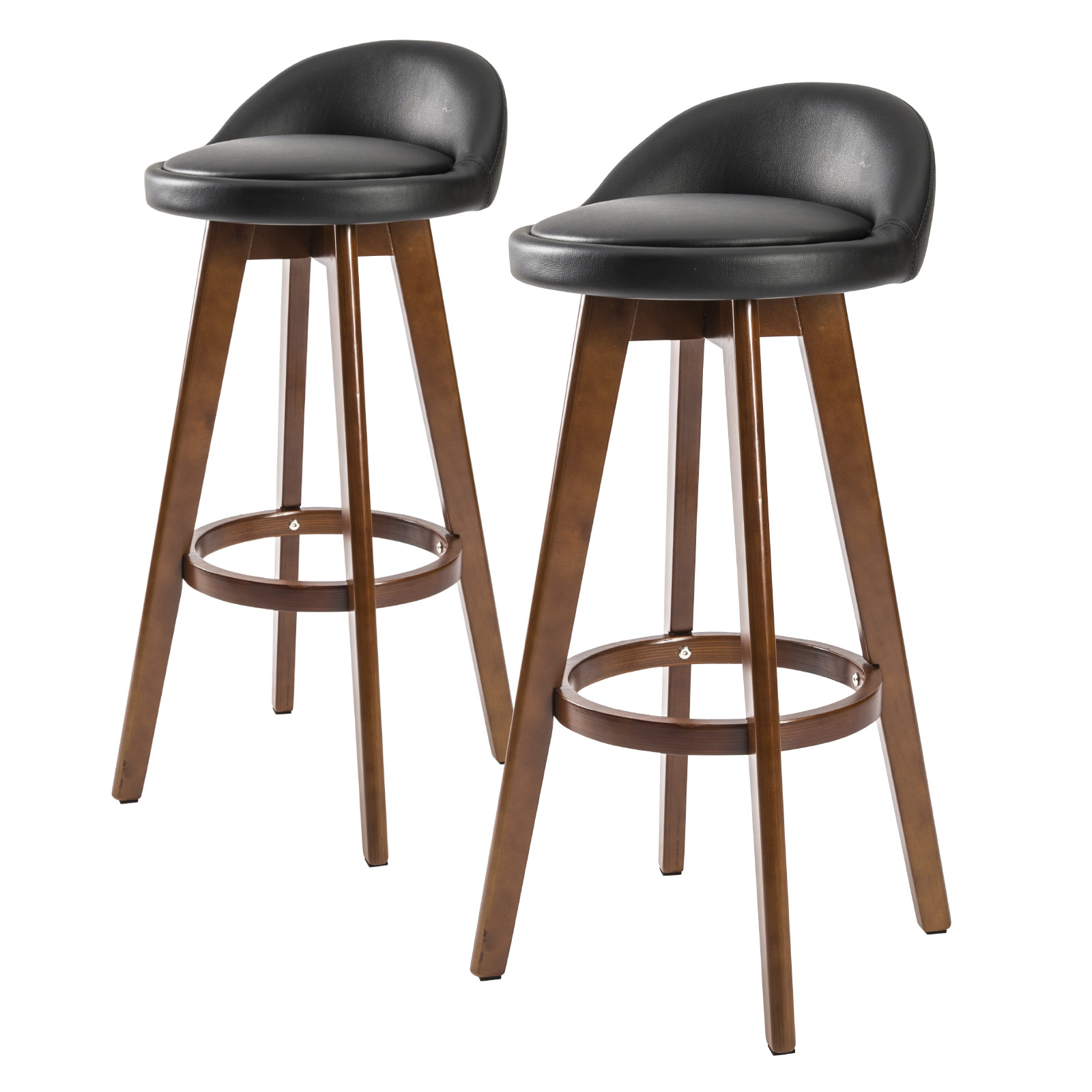 V274-FT-WBSPVC-82BK2-BNP-FT-WBSPVC-82BK2-BNP-00 2X Wooden Bar Stool Dining Chair Leather LEILA 72cm BLACK BROWN - Image 1