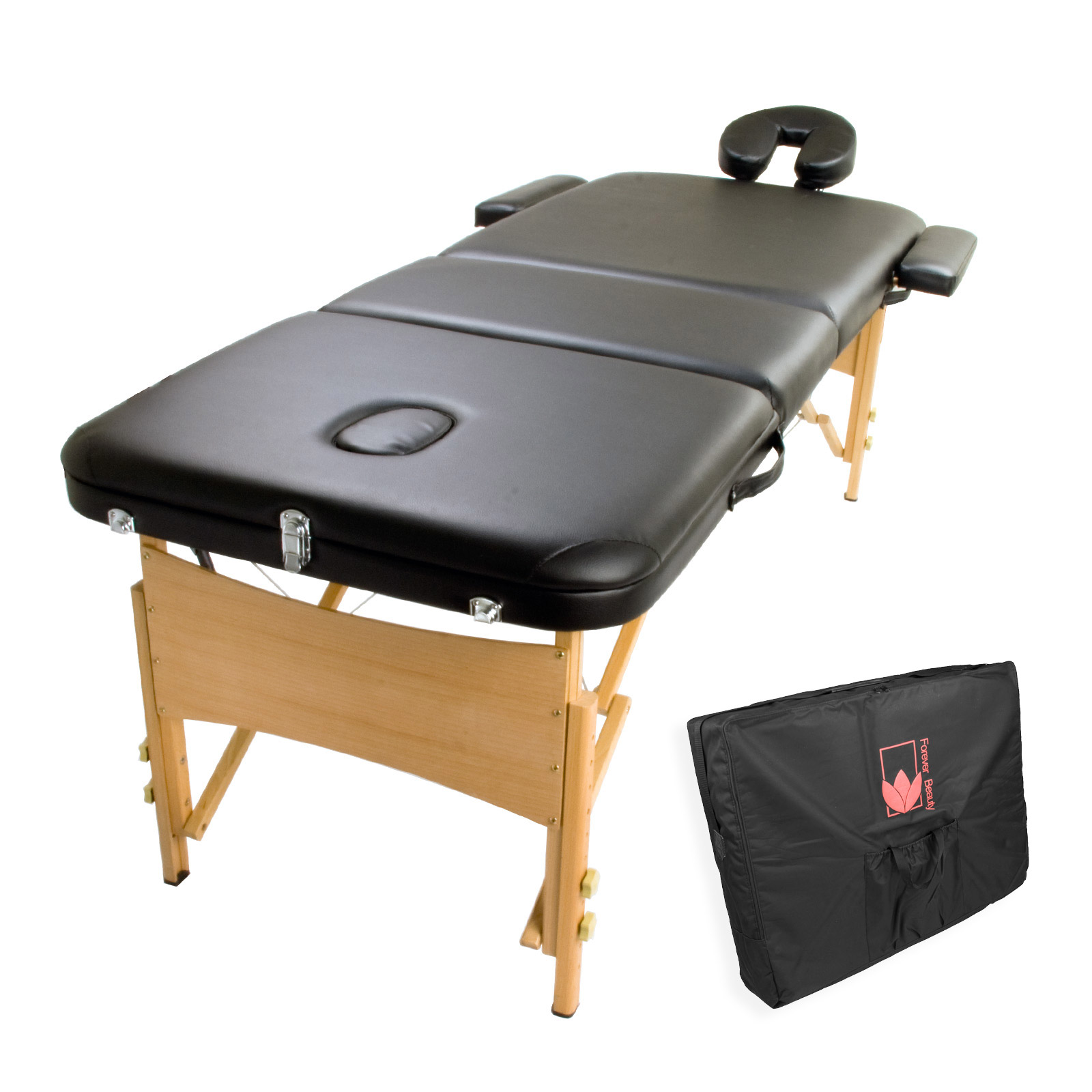 V274-MT-BLACK-MT-BLACK-00 Wooden Portable Massage Table Bed 3 Fold 70cm BLACK - Image 1