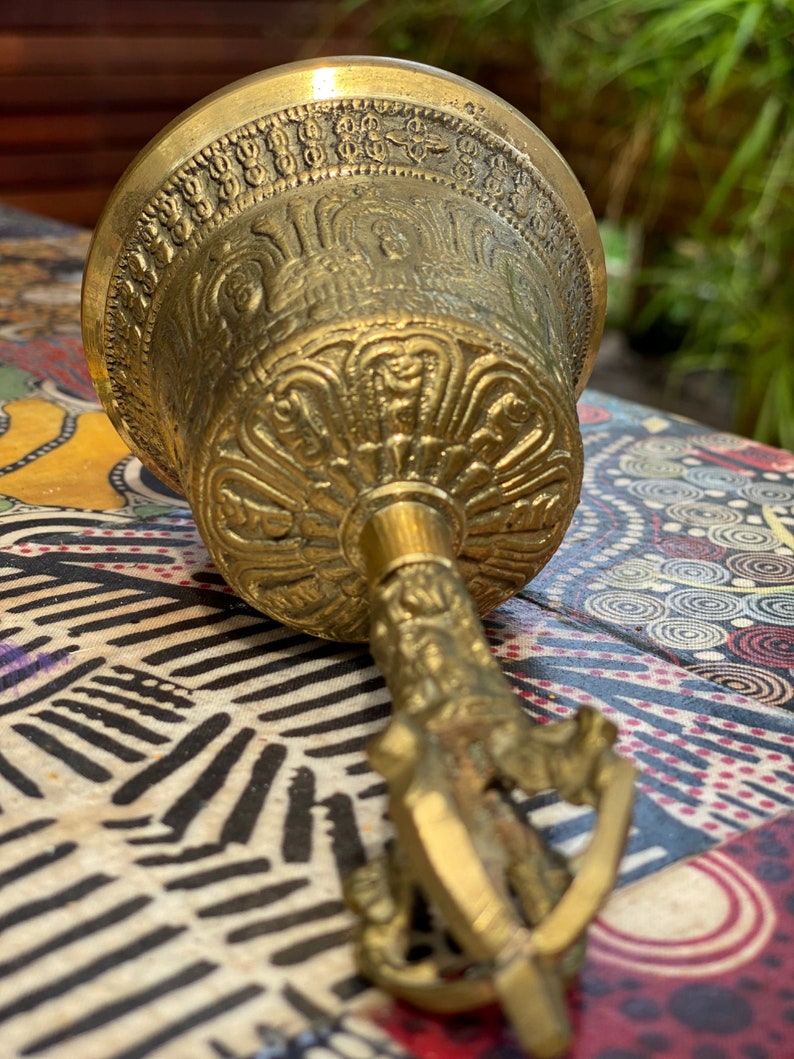 V277-BB6IBNTPB-190223-00 Brass Bell 6 inch Buddhist Nepal Tibetan Prayer Bell Meditation Stress Relief or Sound Therapy - Image 1