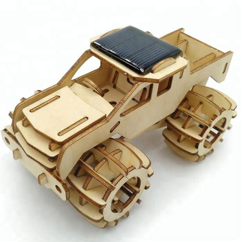V277-MC3DPWP-190219-00 Model car 3D Ply Wood puzzle- Build and Paint your own 4 x 4 Truck Car craft kit with MOTOR (solar or battery) - Image 1