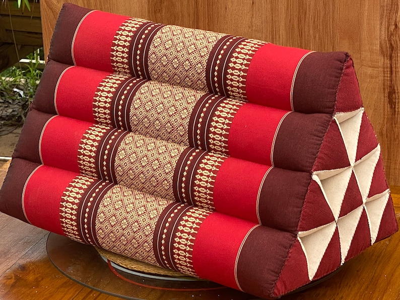 V277-MDGTTPBC-190257-02 Mothers day gift Thai Triangle Pillow Backrest Cushion Kapok Filled_Light RED ONLY - Image 1