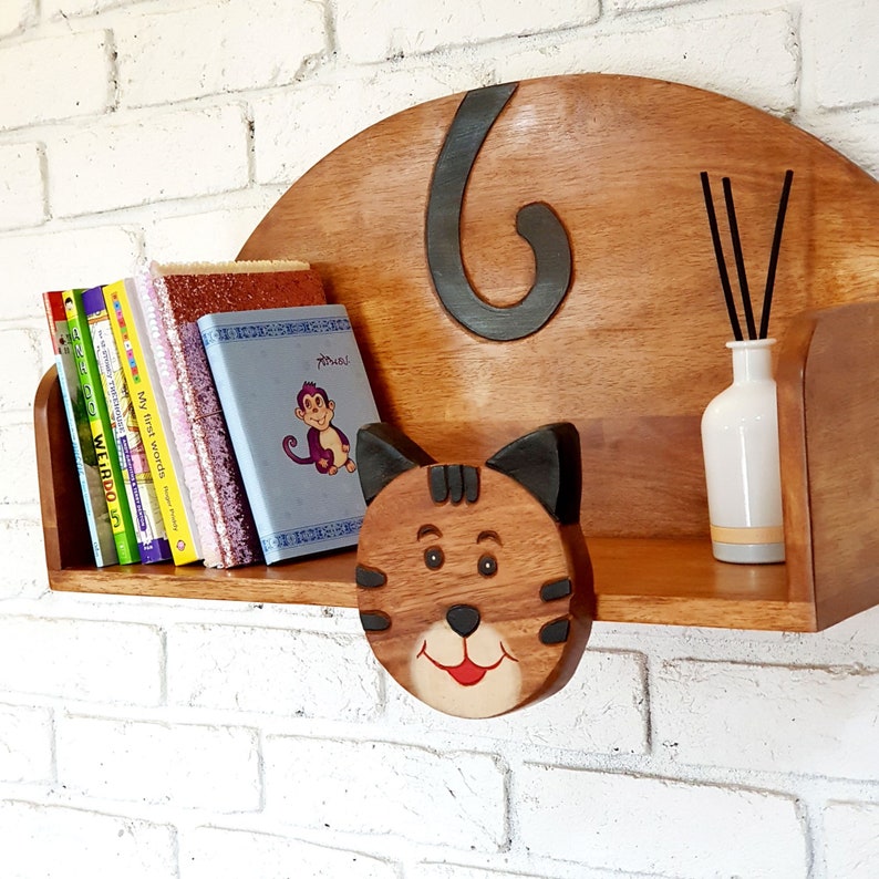 V277-WWMBSCTC-190273-00 Wooden Wall Mounted Book Shelf CAT theme for children's room - Image 1