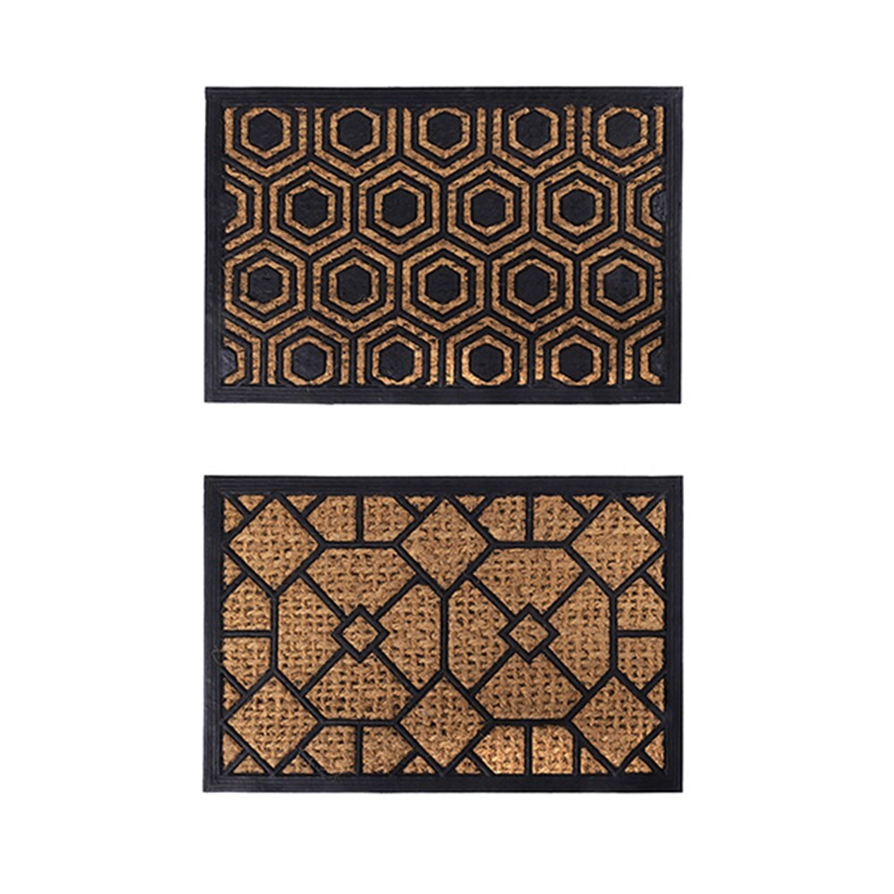 V278-2-X-66728-GEO-MAT-67860-00 YES4HOMES 2 x Front Door Entryway Doormat Cursive Natural Coconut Coir Floor Mat Outdoor - Image 1