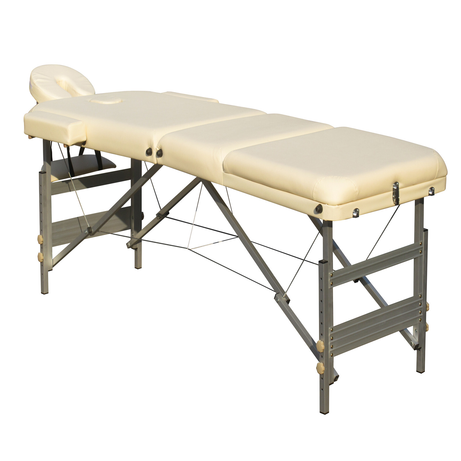 V278-3FOLD-ALUM-57F-BE-65544-00 YES4HOMES 3 Fold 5 cm Thickness Foam Portable Aluminium Massage Table Massage Bed Beauty Therapy Beige - Image 1