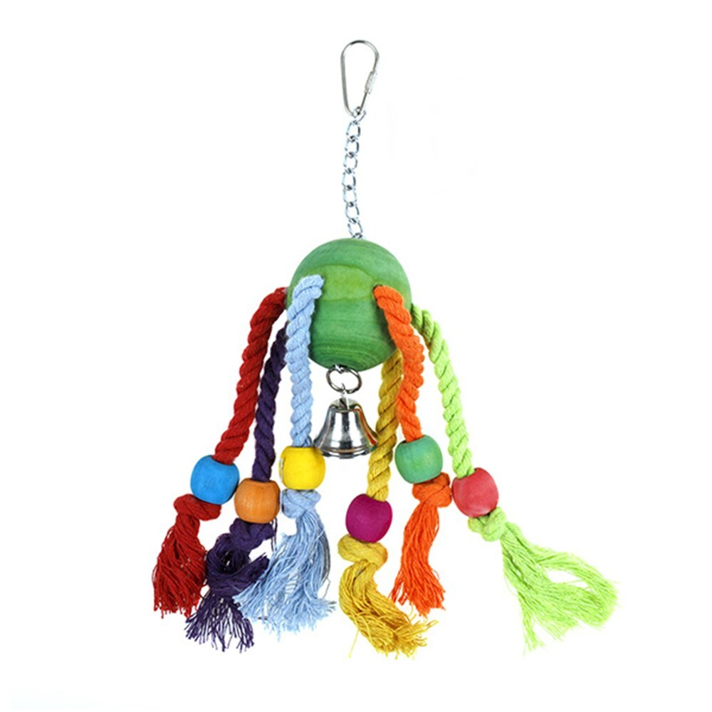 V278-63566-THREE-BIRD-ROPE-TOY-150977-00 YES4PETS 3 x Wood Small Hanging Swing Bird Parrot Parakeet Cockatiel Budgie Rope Toy - Image 1