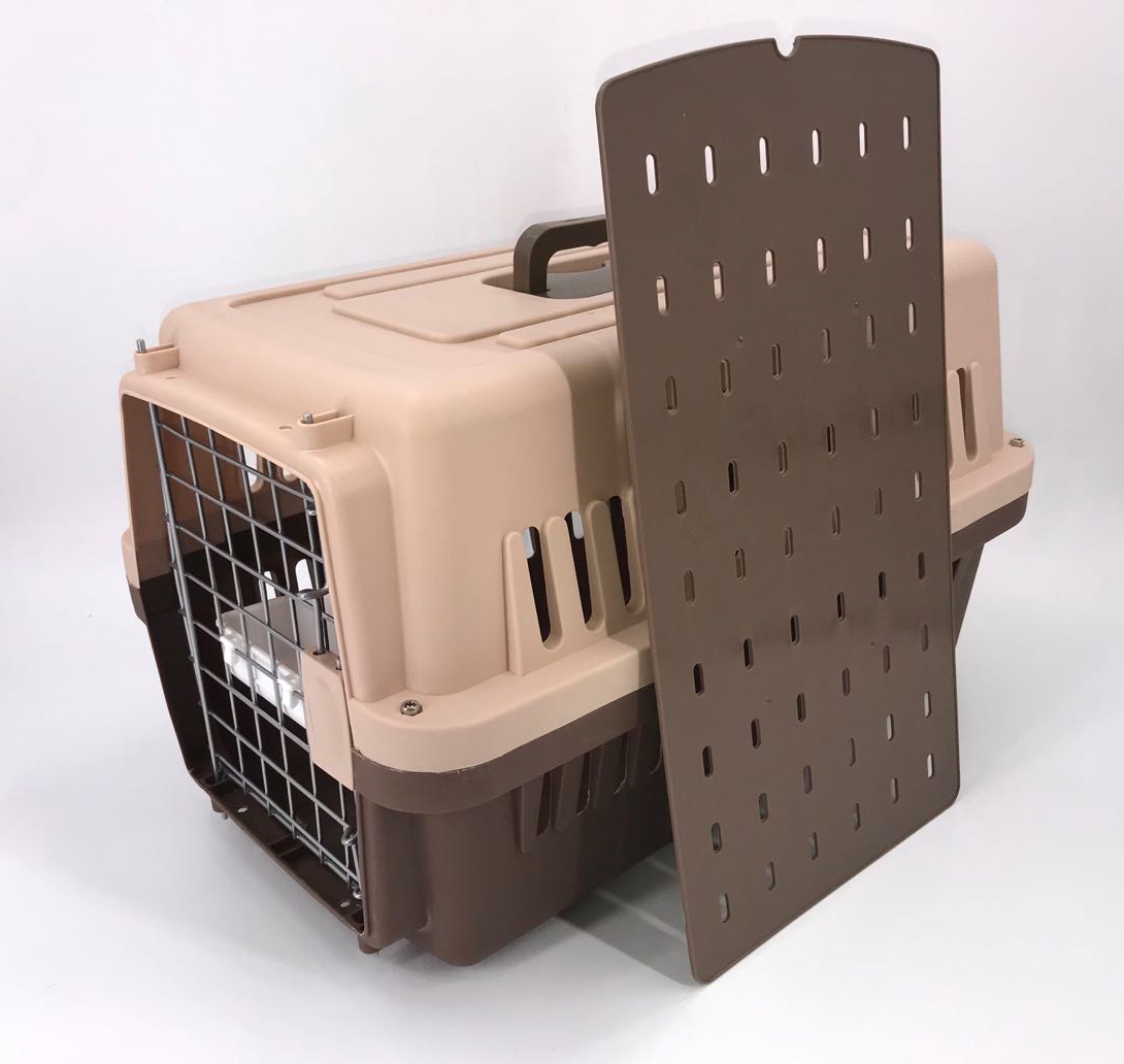 V278-AA2-BROWN-85589-00 YES4PETS Medium Dog Cat Crate Pet Rabbit Carrier Airline Cage With Bowl & Tray-Brown - Image 1